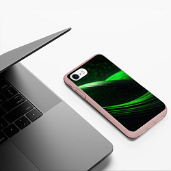 Чехол iPhone 7/8 матовый Зеленые абстрактные волны, цвет: 3D-светло-розовый — фото 2