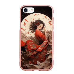 Чехол iPhone 7/8 матовый Японская девушка и красные рыбы, цвет: 3D-светло-розовый