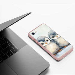 Чехол iPhone 7/8 матовый Милые пингвины акварель, цвет: 3D-светло-розовый — фото 2