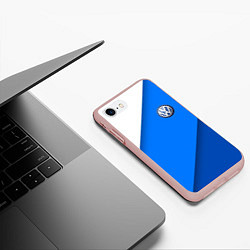 Чехол iPhone 7/8 матовый Volkswagen - голубые линии, цвет: 3D-светло-розовый — фото 2