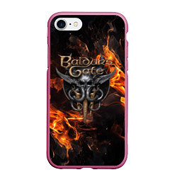 Чехол iPhone 7/8 матовый Baldurs Gate 3 fire logo, цвет: 3D-малиновый