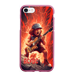 Чехол iPhone 7/8 матовый ACDC fire rock, цвет: 3D-малиновый