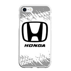 Чехол iPhone 7/8 матовый Honda speed на светлом фоне со следами шин, цвет: 3D-белый