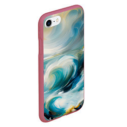 Чехол iPhone 7/8 матовый Штормовые волны океана, цвет: 3D-малиновый — фото 2
