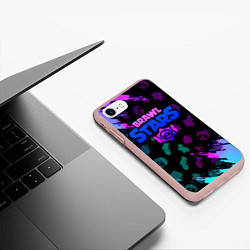 Чехол iPhone 7/8 матовый Brawl stars neon logo, цвет: 3D-светло-розовый — фото 2