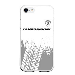 Чехол iPhone 7/8 матовый Lamborghini speed на светлом фоне со следами шин:, цвет: 3D-белый