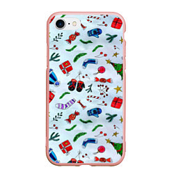 Чехол iPhone 7/8 матовый Елочный узор с новогодними атрибутами, цвет: 3D-светло-розовый