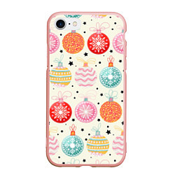 Чехол iPhone 7/8 матовый Разноцветные новогодние шары, цвет: 3D-светло-розовый
