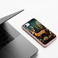 Чехол iPhone 7/8 матовый Лесной олень в стиле фолк-арт, цвет: 3D-светло-розовый — фото 2