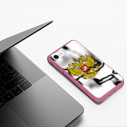 Чехол iPhone 7/8 матовый Герб РФ черно белый, цвет: 3D-малиновый — фото 2