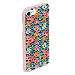 Чехол iPhone 7/8 матовый Вязаные цветочки паттерн, цвет: 3D-светло-розовый — фото 2
