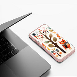Чехол iPhone 7/8 матовый Совы в осеннем лесу в стиле фолк-арт, цвет: 3D-светло-розовый — фото 2