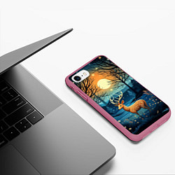 Чехол iPhone 7/8 матовый Олень в ночном лесу фолк-арт, цвет: 3D-малиновый — фото 2