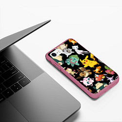 Чехол iPhone 7/8 матовый Пикачу и другие покемоны, цвет: 3D-малиновый — фото 2