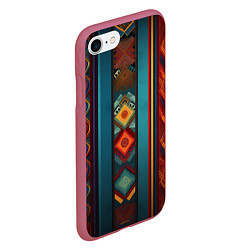 Чехол iPhone 7/8 матовый Этнический орнамент в вертикальную полоску, цвет: 3D-малиновый — фото 2