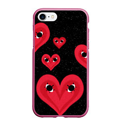 Чехол iPhone 7/8 матовый Космические сердца, цвет: 3D-малиновый