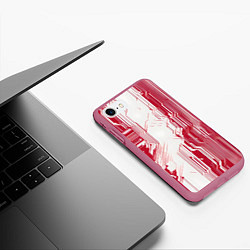 Чехол iPhone 7/8 матовый Красные линии на белом фоне киберпанк, цвет: 3D-малиновый — фото 2