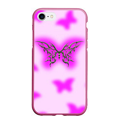 Чехол iPhone 7/8 матовый Y2K purple butterfly, цвет: 3D-малиновый