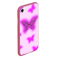 Чехол iPhone 7/8 матовый Y2K purple butterfly, цвет: 3D-малиновый — фото 2