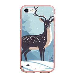 Чехол iPhone 7/8 матовый Зимняя сказка олень в лесу, цвет: 3D-светло-розовый