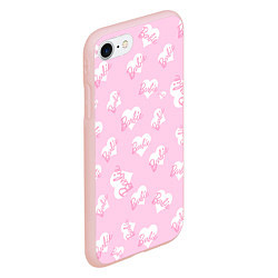 Чехол iPhone 7/8 матовый Барби: белые сердца на розовом паттерн, цвет: 3D-светло-розовый — фото 2