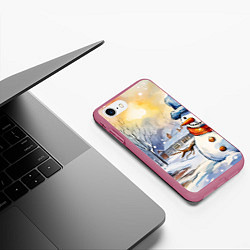 Чехол iPhone 7/8 матовый Снеговик новый год, цвет: 3D-малиновый — фото 2