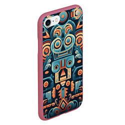 Чехол iPhone 7/8 матовый Симметричный абстрактный паттерн в ацтекском стиле, цвет: 3D-малиновый — фото 2