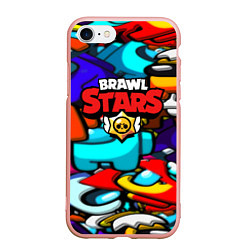 Чехол iPhone 7/8 матовый Brawl stars mobile game brawlers, цвет: 3D-светло-розовый