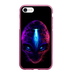 Чехол iPhone 7/8 матовый UFO alien head, цвет: 3D-малиновый