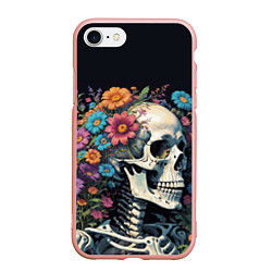 Чехол iPhone 7/8 матовый Улыбающийся скелет среди цветов, цвет: 3D-светло-розовый