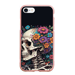Чехол iPhone 7/8 матовый Скелет среди цветов, цвет: 3D-светло-розовый