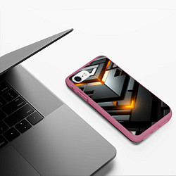 Чехол iPhone 7/8 матовый Объемные плиты с оранжевым свечением, цвет: 3D-малиновый — фото 2