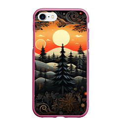 Чехол iPhone 7/8 матовый Зимний лес в ожидании праздника, цвет: 3D-малиновый