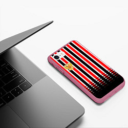 Чехол iPhone 7/8 матовый Полосатый красный - герб РФ, цвет: 3D-малиновый — фото 2