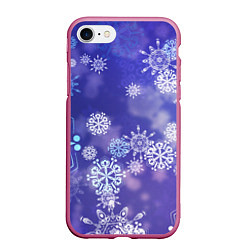 Чехол iPhone 7/8 матовый Крупные снежинки на фиолетовом, цвет: 3D-малиновый