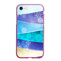 Чехол iPhone 7/8 матовый Абстрактный синий волнистый фон со снежинками, цвет: 3D-малиновый