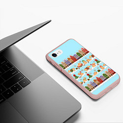 Чехол iPhone 7/8 матовый Капибара с семьей на прогулке, цвет: 3D-светло-розовый — фото 2