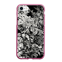 Чехол iPhone 7/8 матовый Чёрно белый цветочны узор, цвет: 3D-малиновый