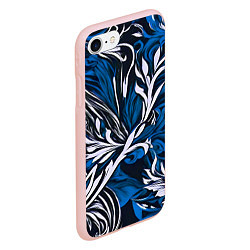 Чехол iPhone 7/8 матовый Синий и белый узор на чёрном фоне, цвет: 3D-светло-розовый — фото 2