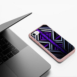 Чехол iPhone 7/8 матовый Фиолетовые вставки на черном фоне, цвет: 3D-светло-розовый — фото 2