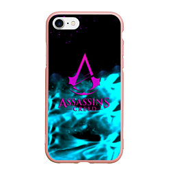 Чехол iPhone 7/8 матовый Assassins Creed flame neon, цвет: 3D-светло-розовый