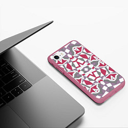 Чехол iPhone 7/8 матовый Геометрический узор красно серый, цвет: 3D-малиновый — фото 2