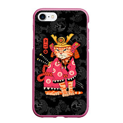 Чехол iPhone 7/8 матовый Кот самурай в розовом кимоно, цвет: 3D-малиновый