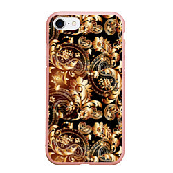 Чехол iPhone 7/8 матовый Пейсли золотые узоры, цвет: 3D-светло-розовый