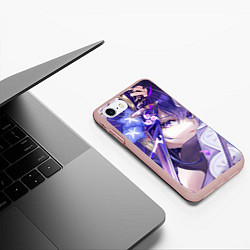 Чехол iPhone 7/8 матовый Genshin Impact Райден, цвет: 3D-светло-розовый — фото 2