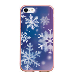 Чехол iPhone 7/8 матовый Снежинки на фиолетово-синем фоне, цвет: 3D-светло-розовый