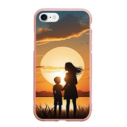 Чехол iPhone 7/8 матовый Мать и дитя на закате, цвет: 3D-светло-розовый