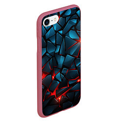 Чехол iPhone 7/8 матовый Синие плиты с красным разломом, цвет: 3D-малиновый — фото 2