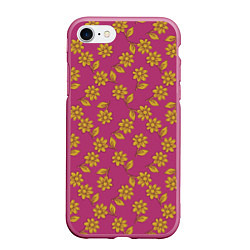Чехол iPhone 7/8 матовый Желтые цветы на розовом - паттерн, цвет: 3D-малиновый