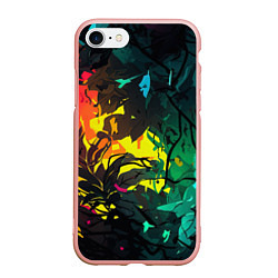 Чехол iPhone 7/8 матовый Яркие разноцветные абстрактные листья, цвет: 3D-светло-розовый